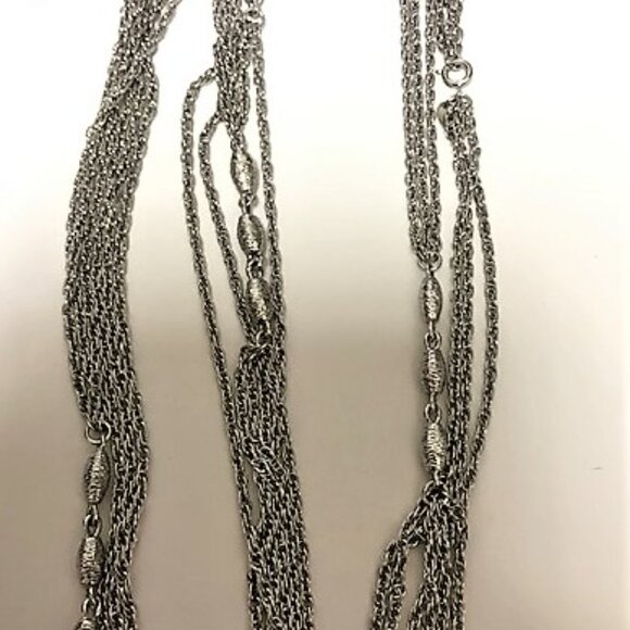 Vintage VENDOME Silver Tone Triple Strand Long Rope Chain Necklace with Brushed - Picture 10 of 10